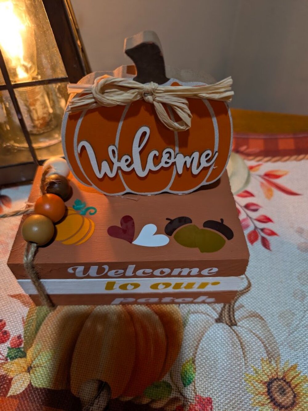 Fall Pumpkin Welcome Table Decor Handmade Autumn Farmhouse Centerpiece